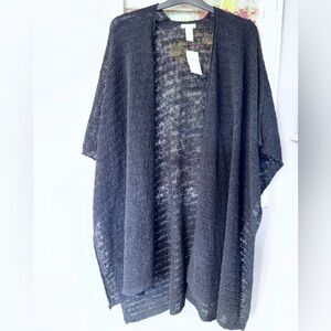J JILL Open Knit Stole/Wrap Poncho One Size New Black